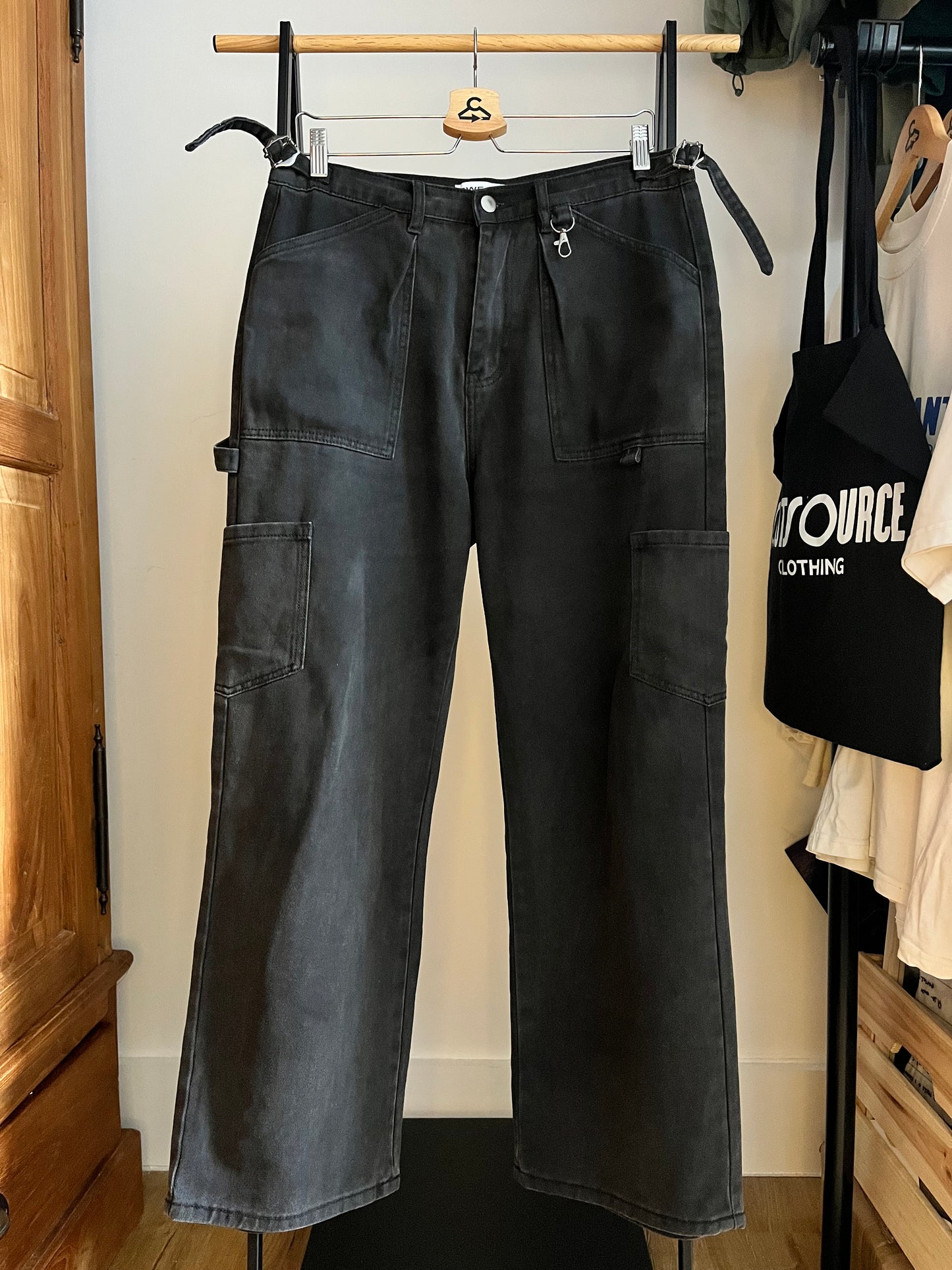 Sweats Collective Washed Black Wide Leg Trousers - Medium