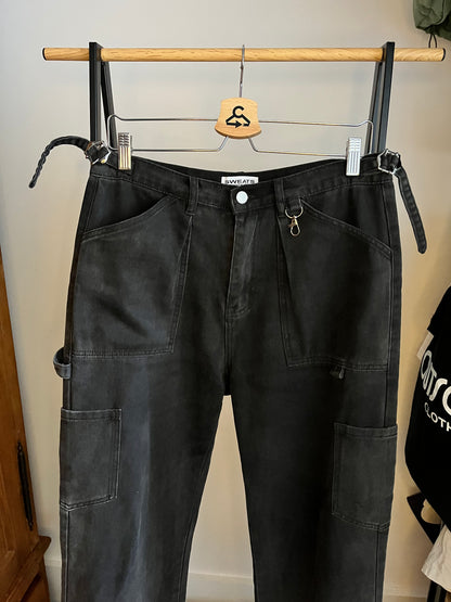 Sweats Collective Washed Black Wide Leg Trousers - Medium