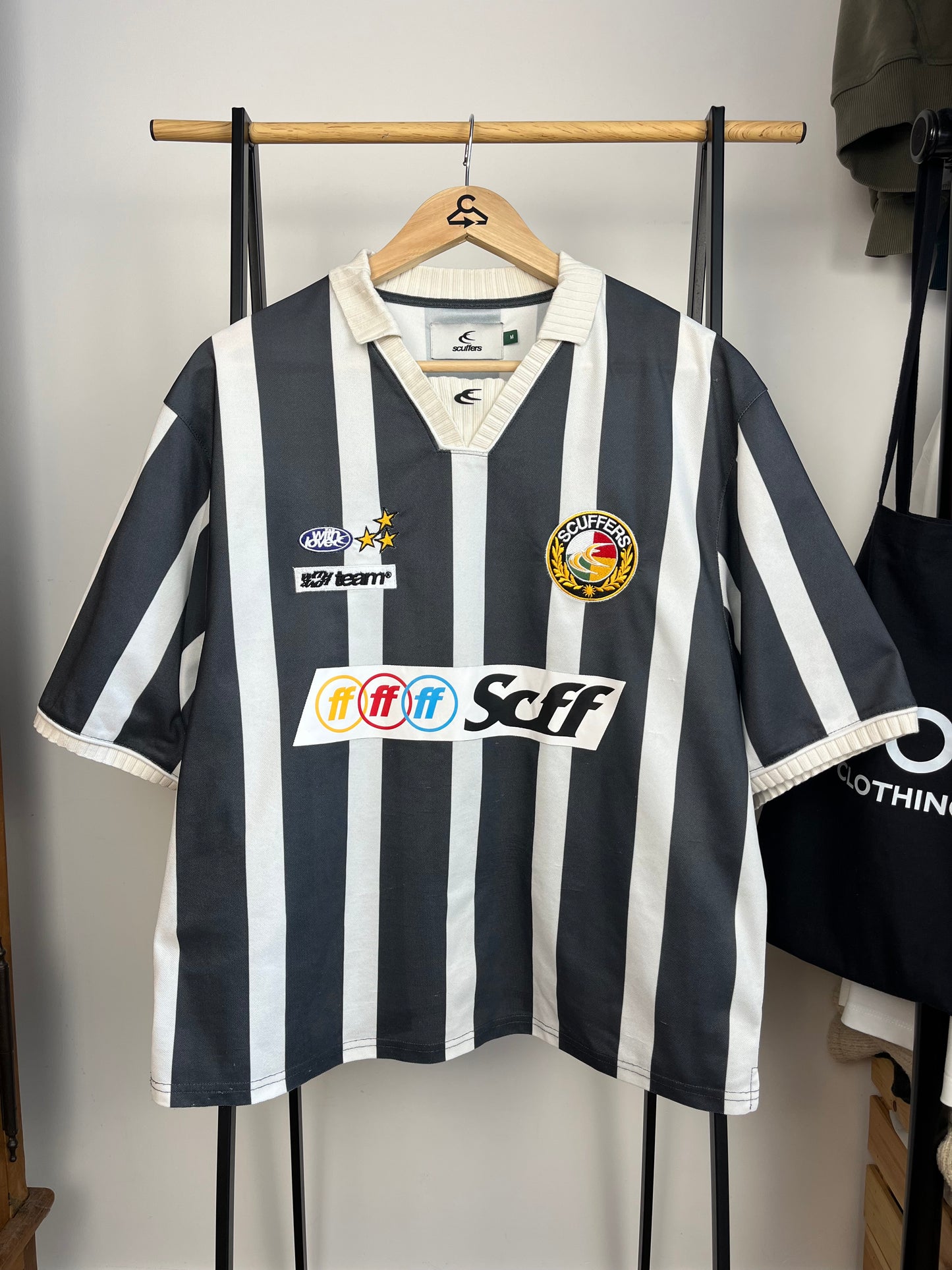 Scuffers Grey Striped Retro Football Shirt - Medium