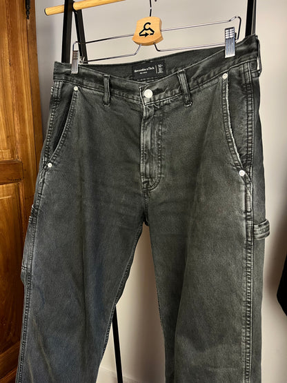 Abercrombie Washed Black Carpenter Trousers W32 L32