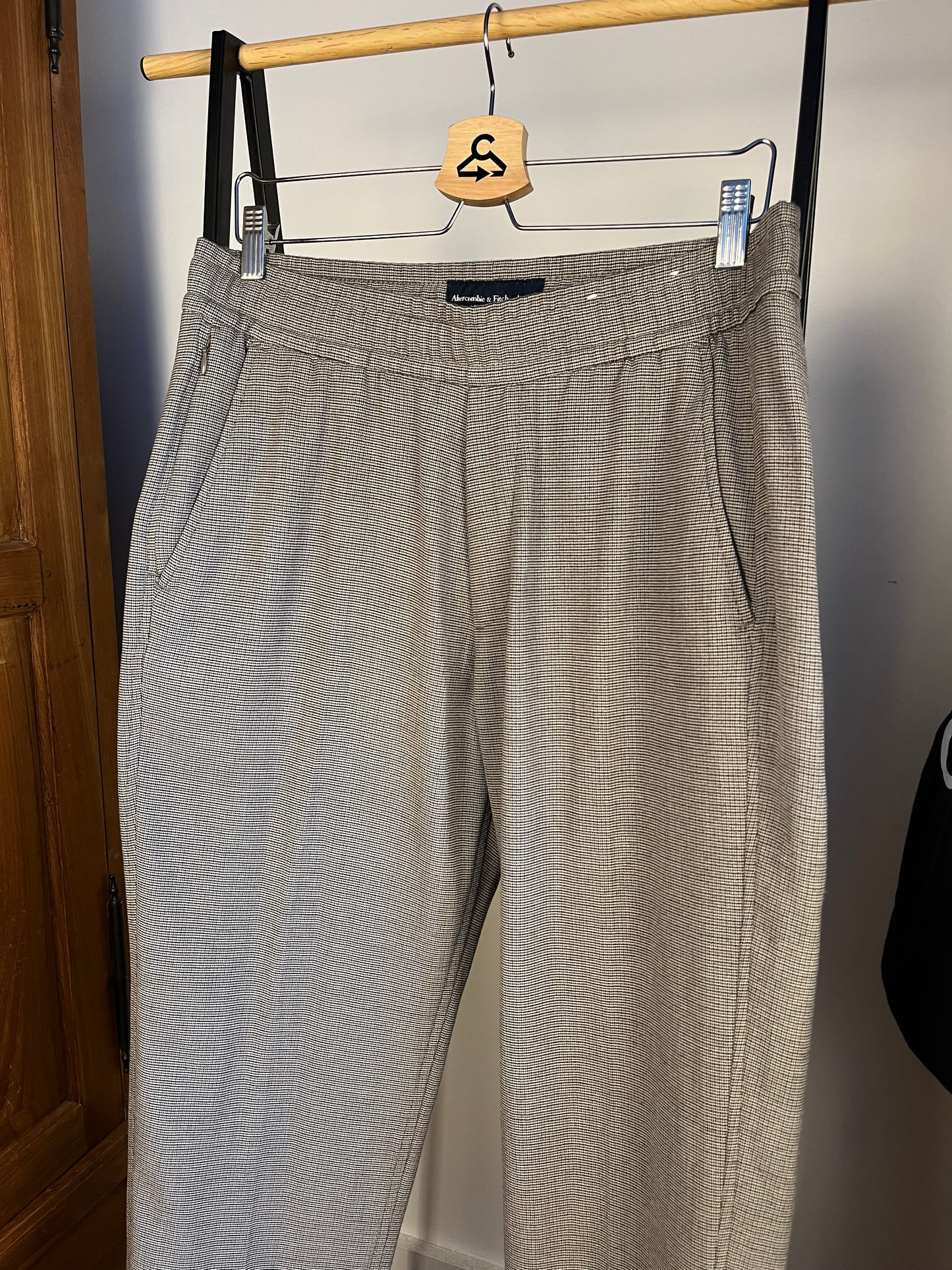 Abercrombie Brown Checked Pattern Trousers - Medium