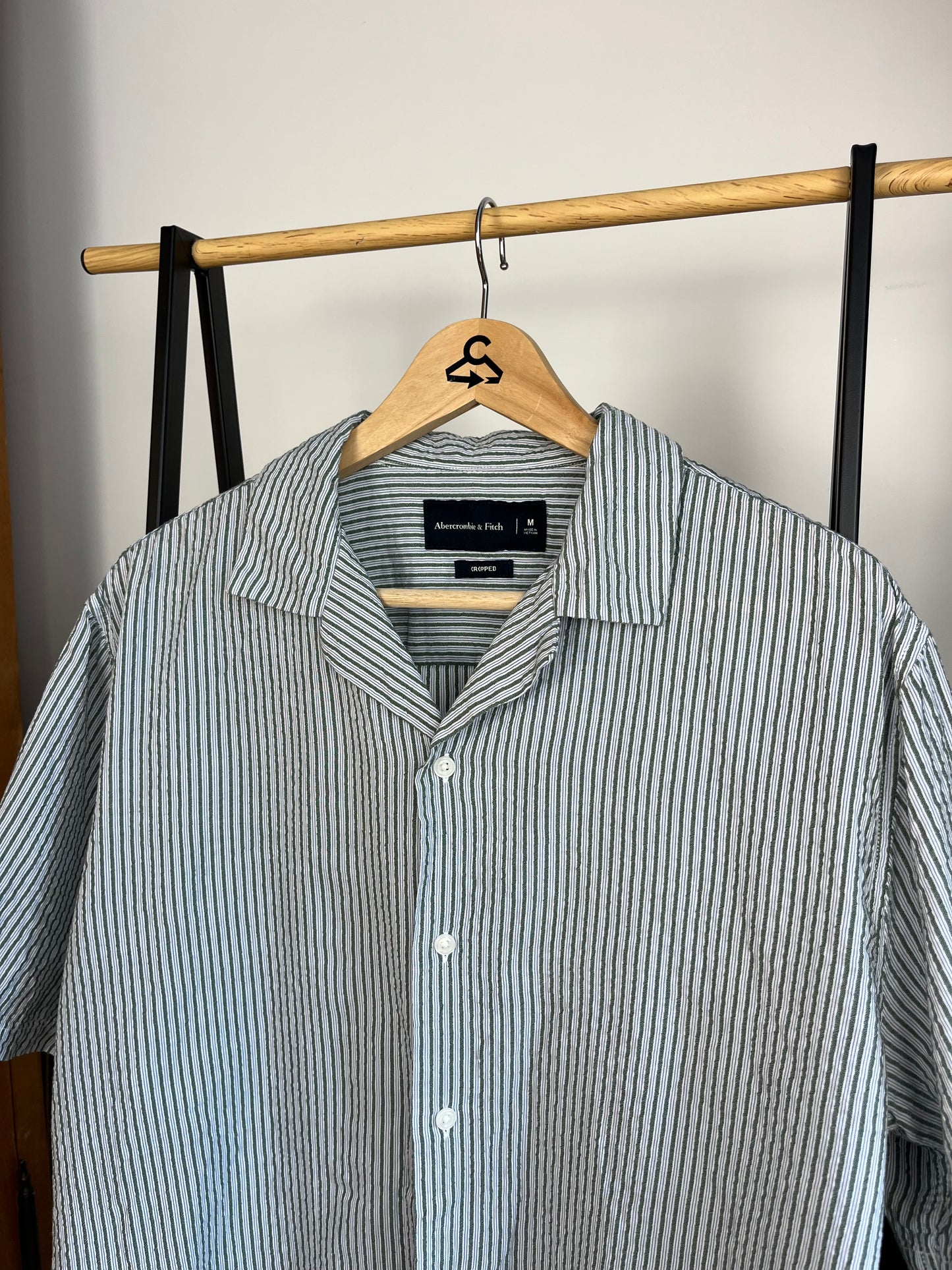 Abercrombie Green Striped Shirt - Medium