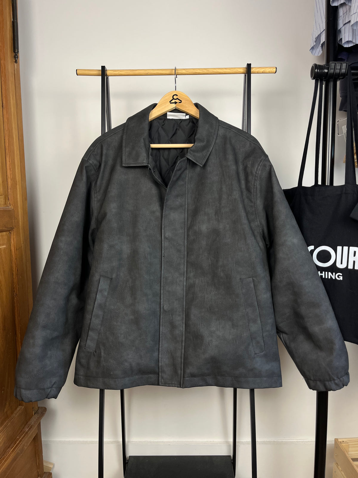 Brother and Kin Washed Black Leather Style Jacket - Large