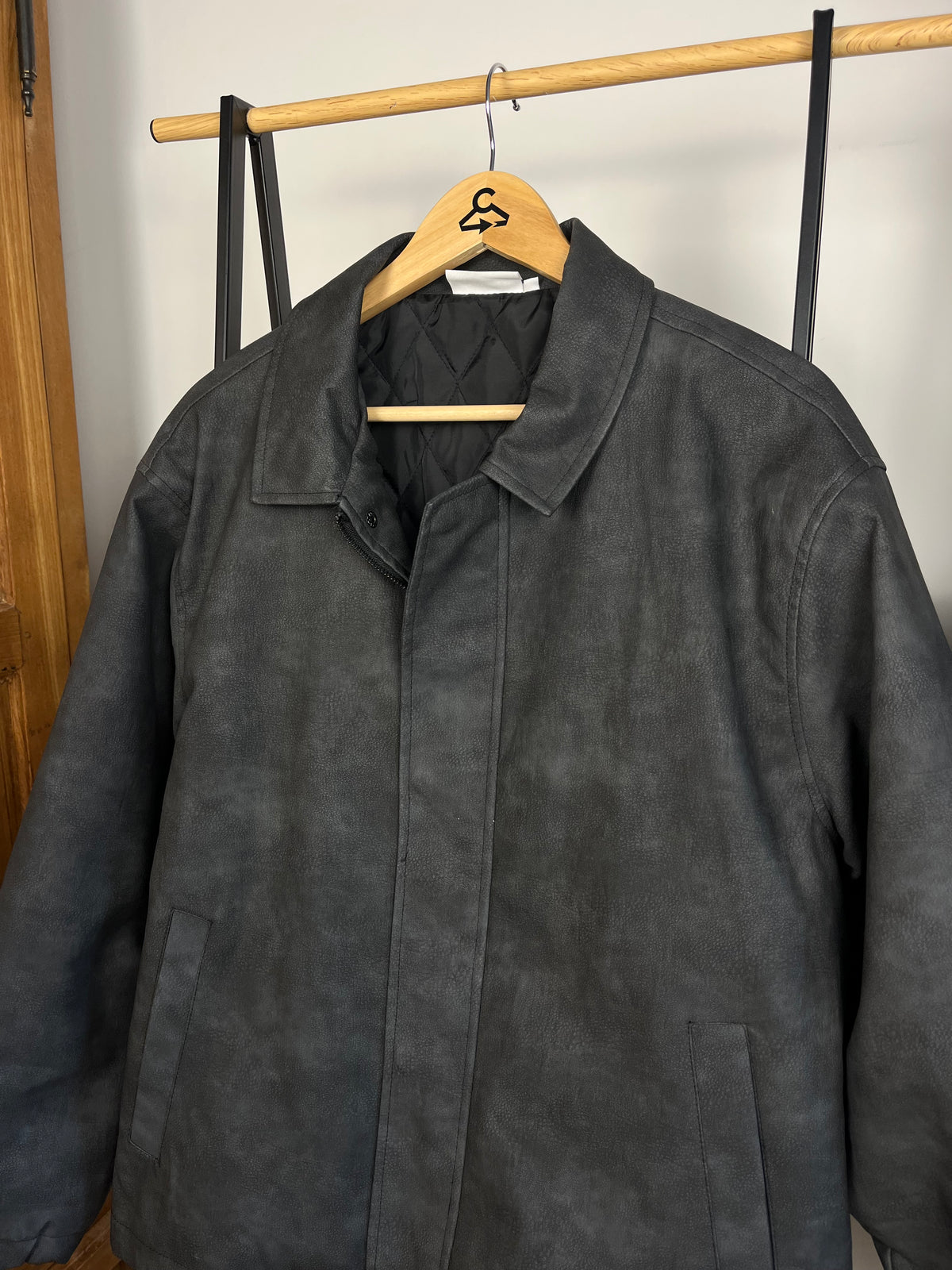 Brother and Kin Washed Black Leather Style Jacket - Large