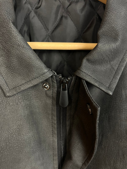 Brother and Kin Washed Black Leather Style Jacket - Large