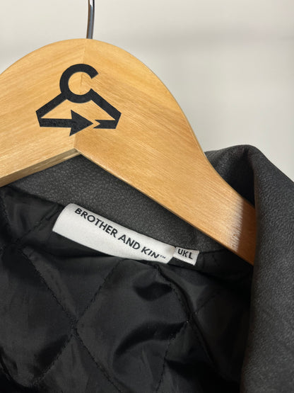 Brother and Kin Washed Black Leather Style Jacket - Large