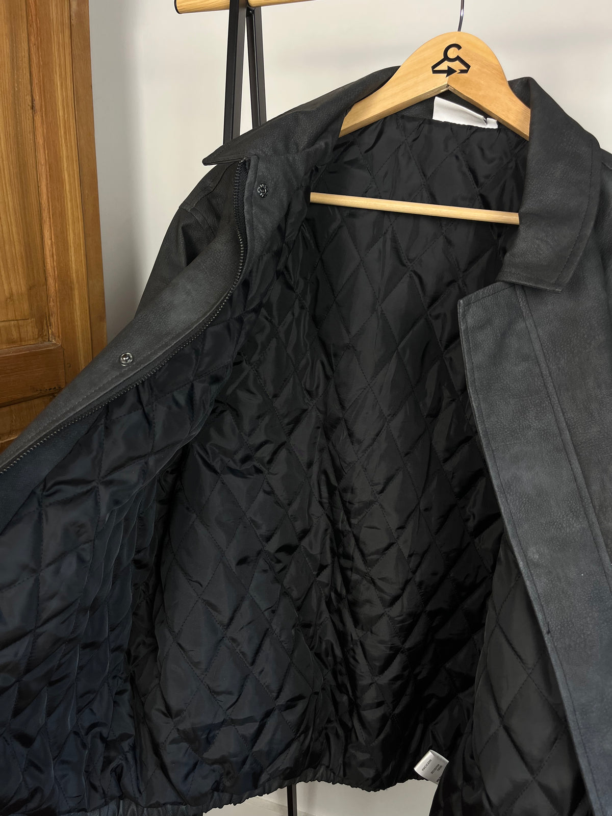 Brother and Kin Washed Black Leather Style Jacket - Large