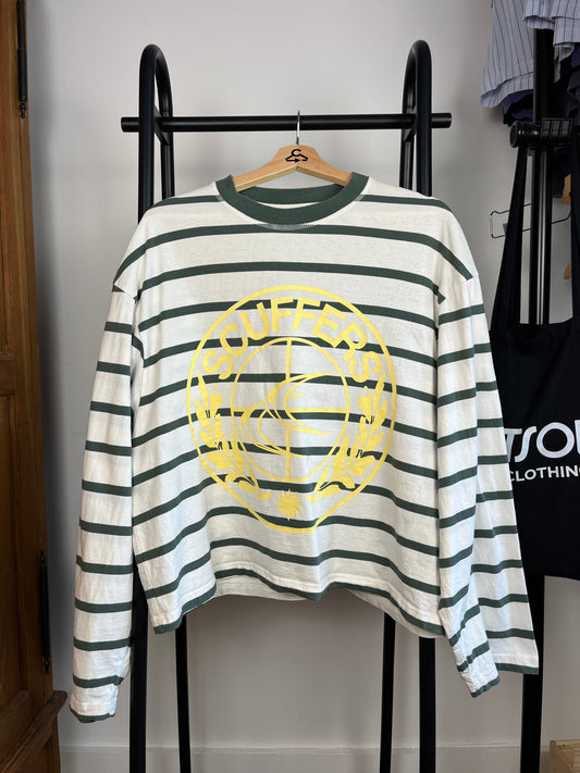 Scuffers Green and White Striped Long Sleeve - Medium