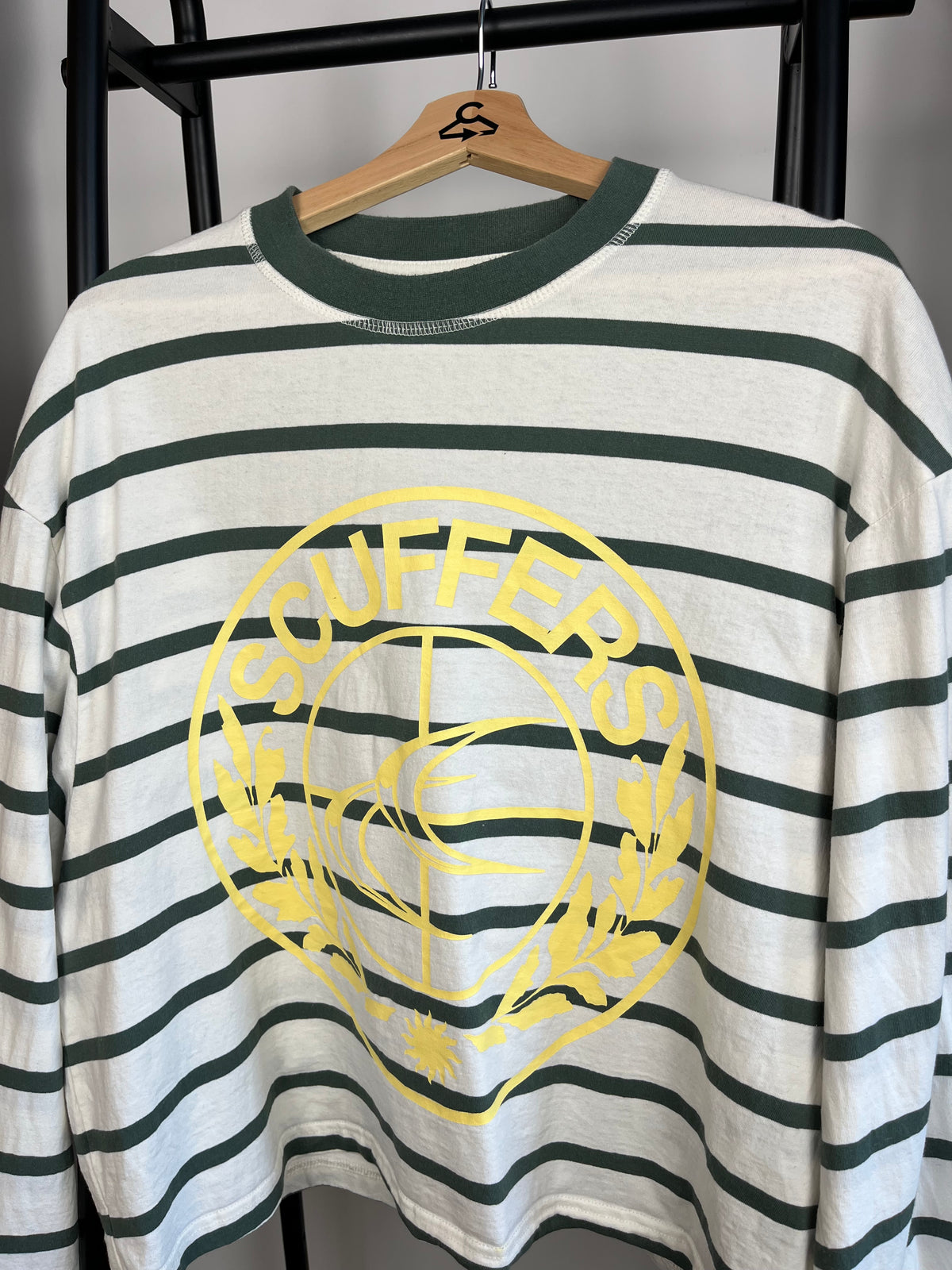 Scuffers Green and White Striped Long Sleeve - Medium