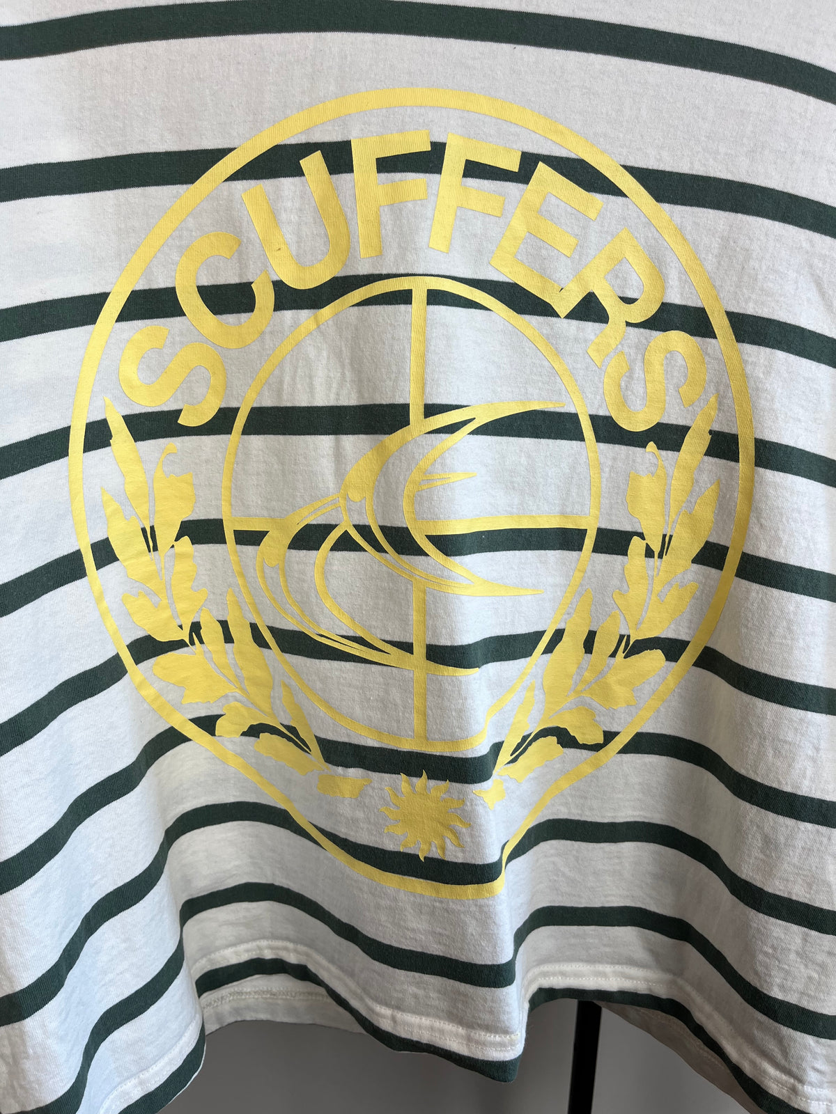 Scuffers Green and White Striped Long Sleeve - Medium