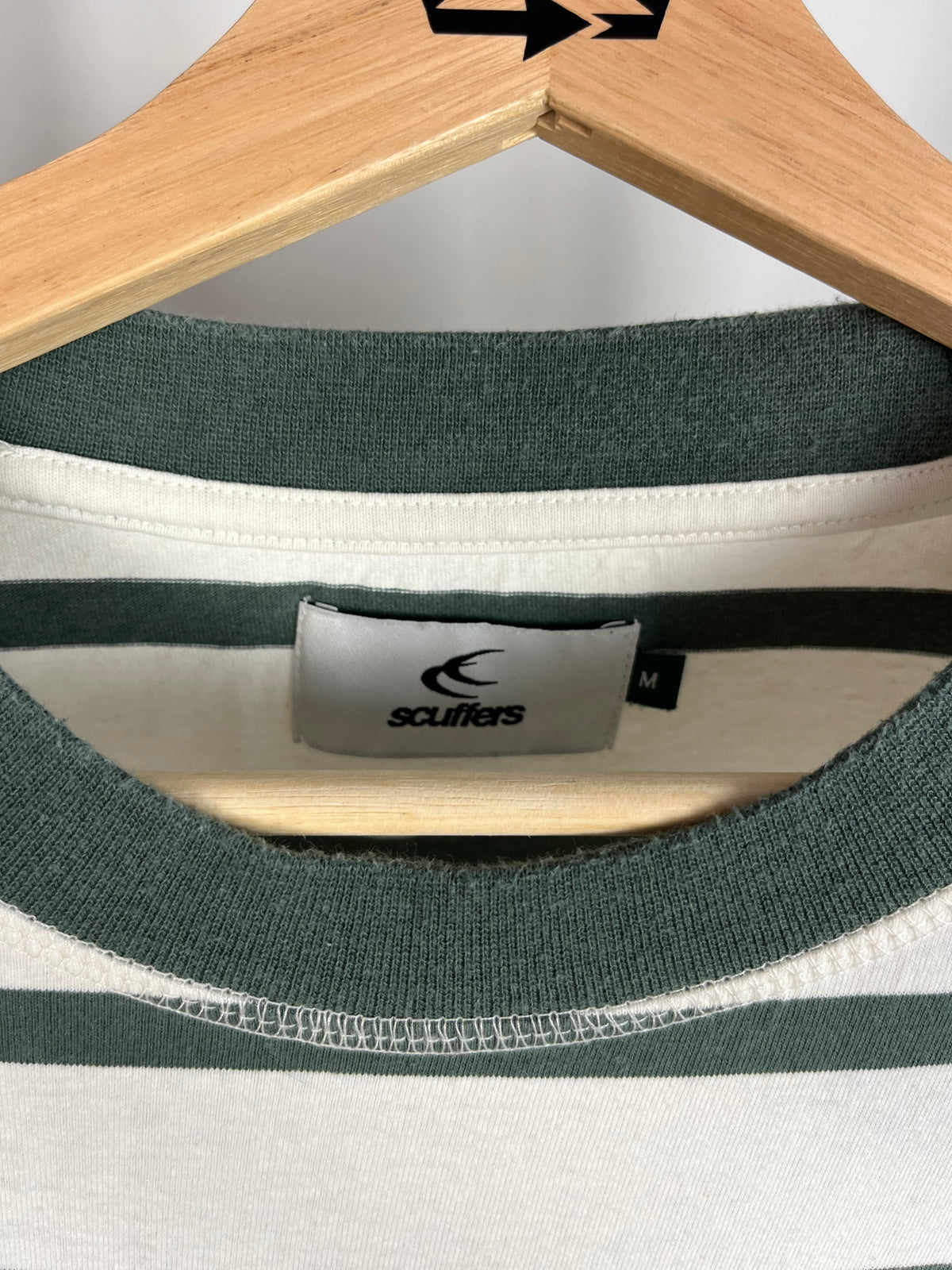 Scuffers Green and White Striped Long Sleeve - Medium