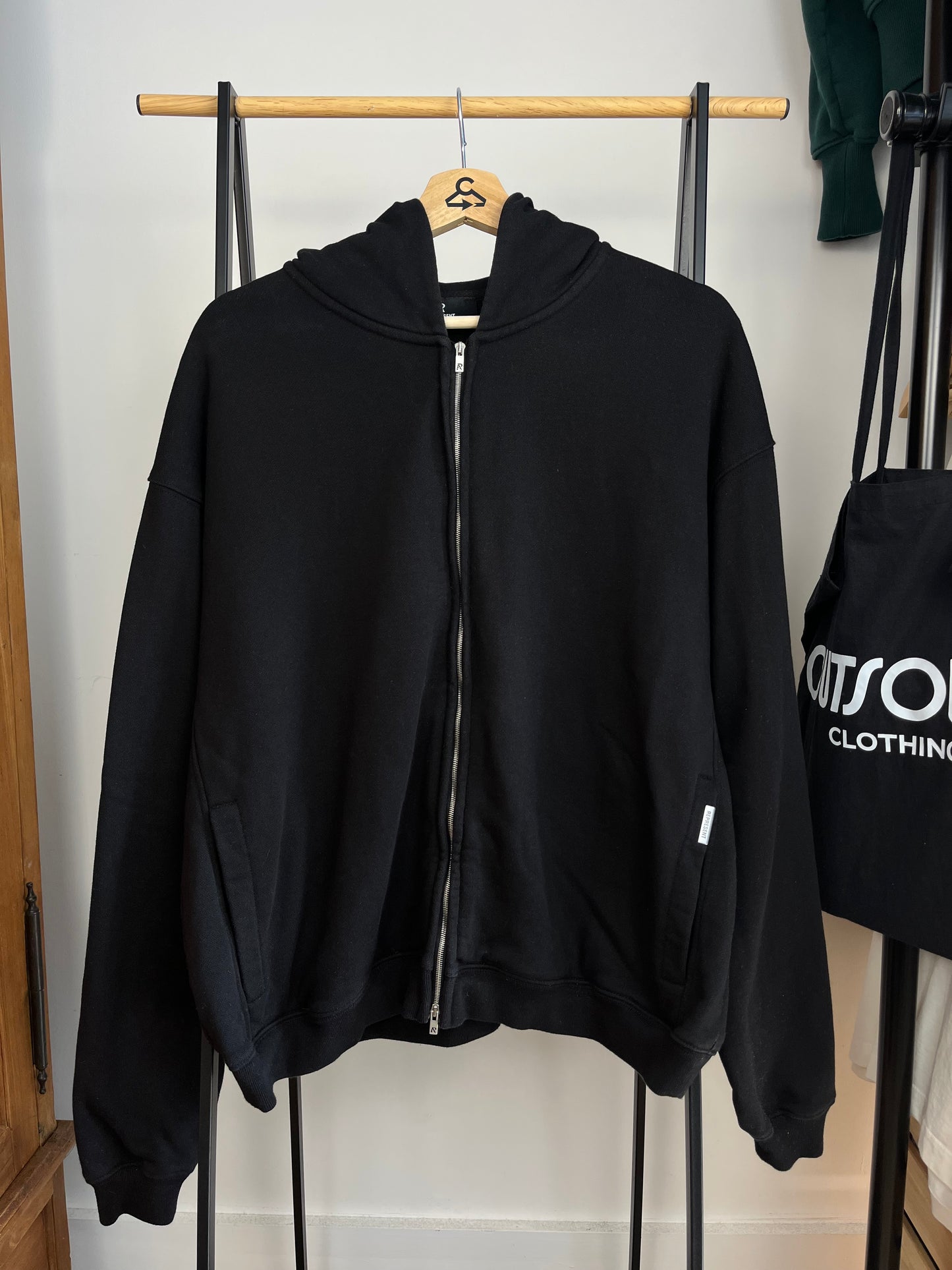 Represent Initial Black Zip Up Hoodie - Large