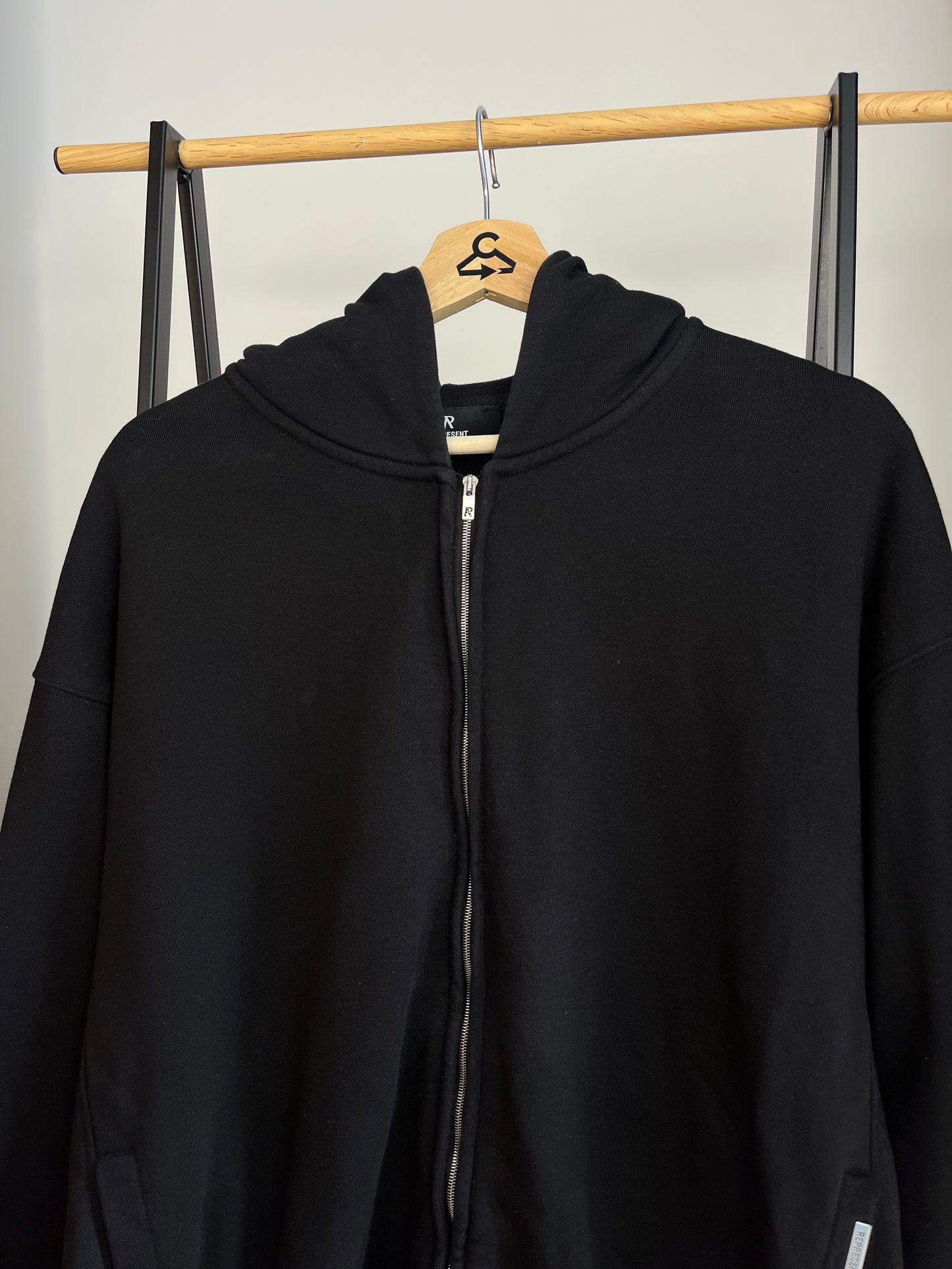 Represent Initial Black Zip Up Hoodie - Large