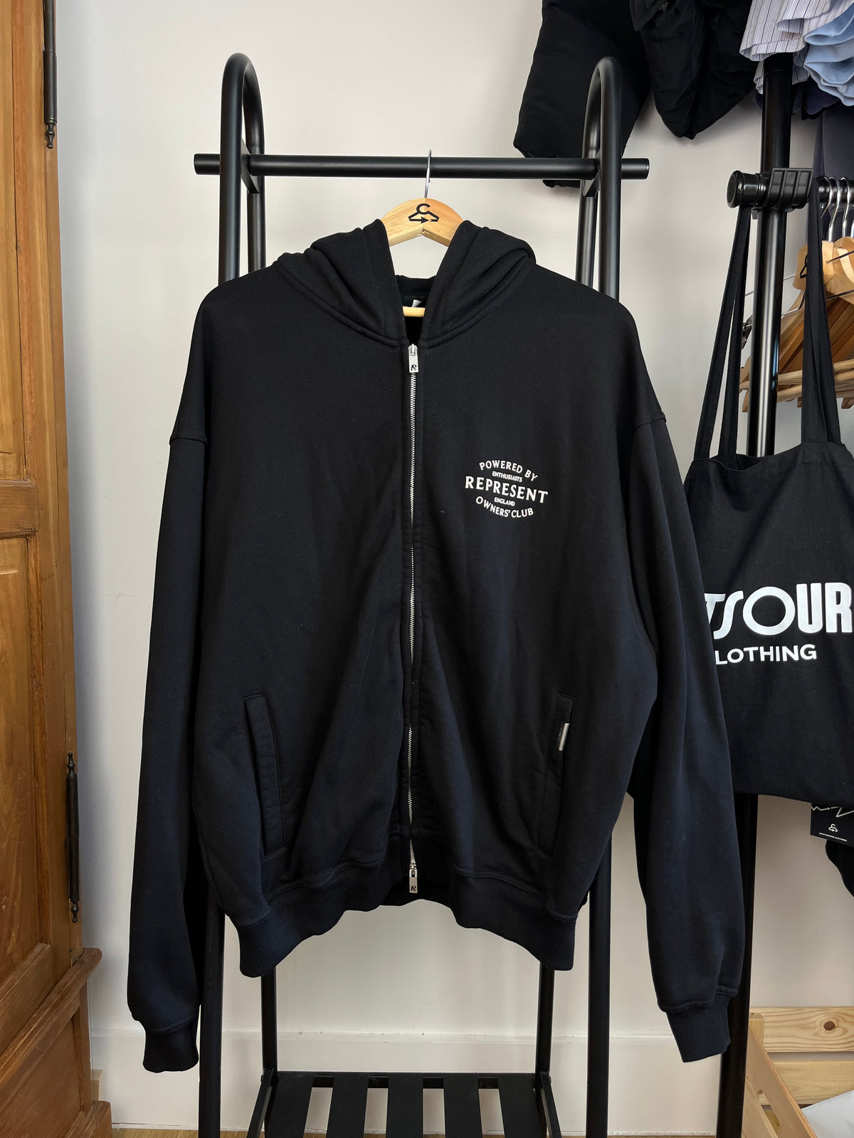 Represent Black Zip Up Hoodie - Large