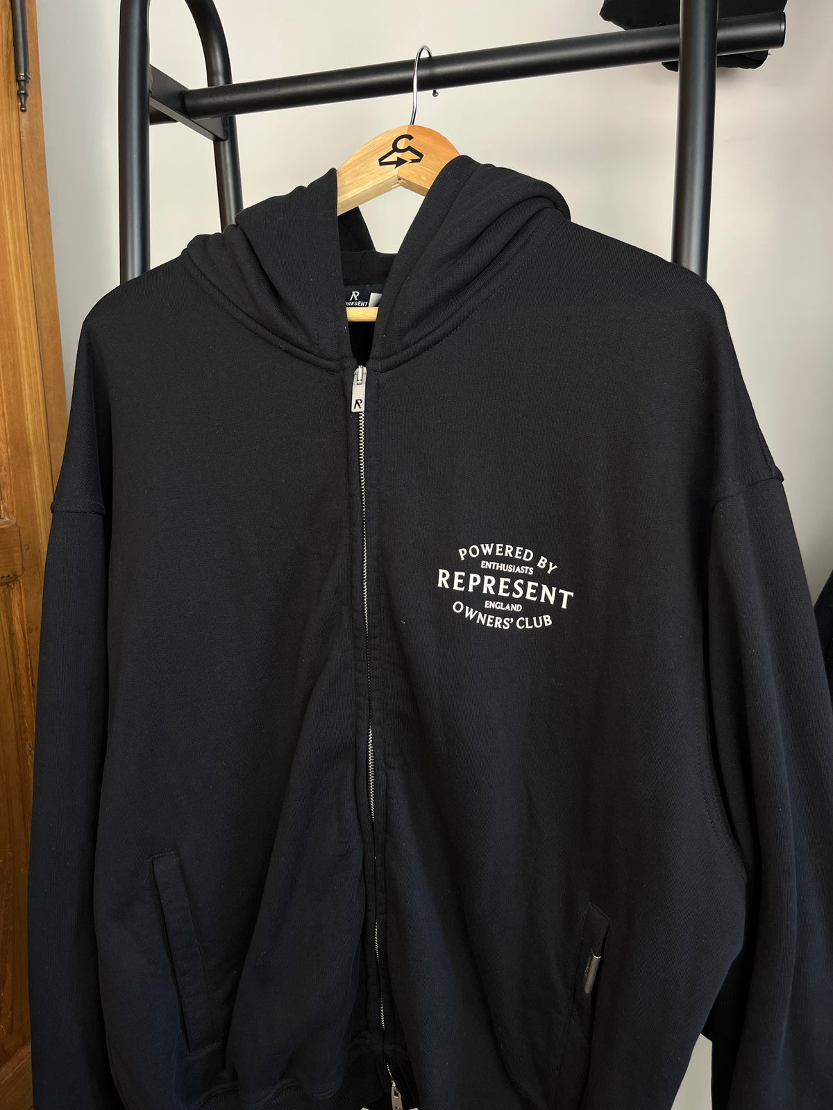 Represent Black Zip Up Hoodie - Large