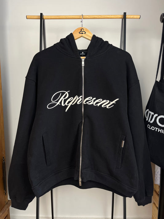 Represent Black Zip Up Hoodie - Large