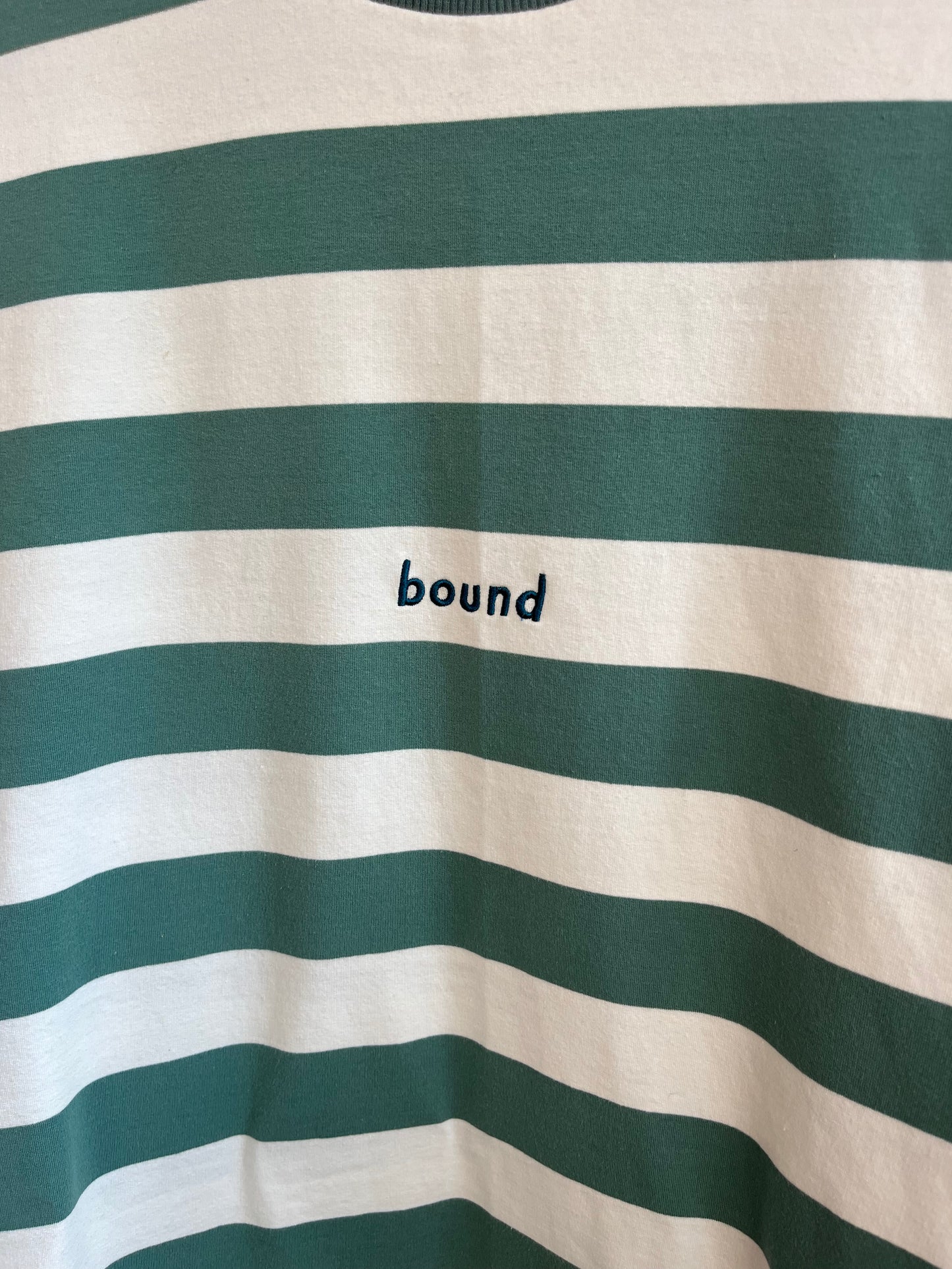 Bound Green and Off White Striped T-Shirt - Large