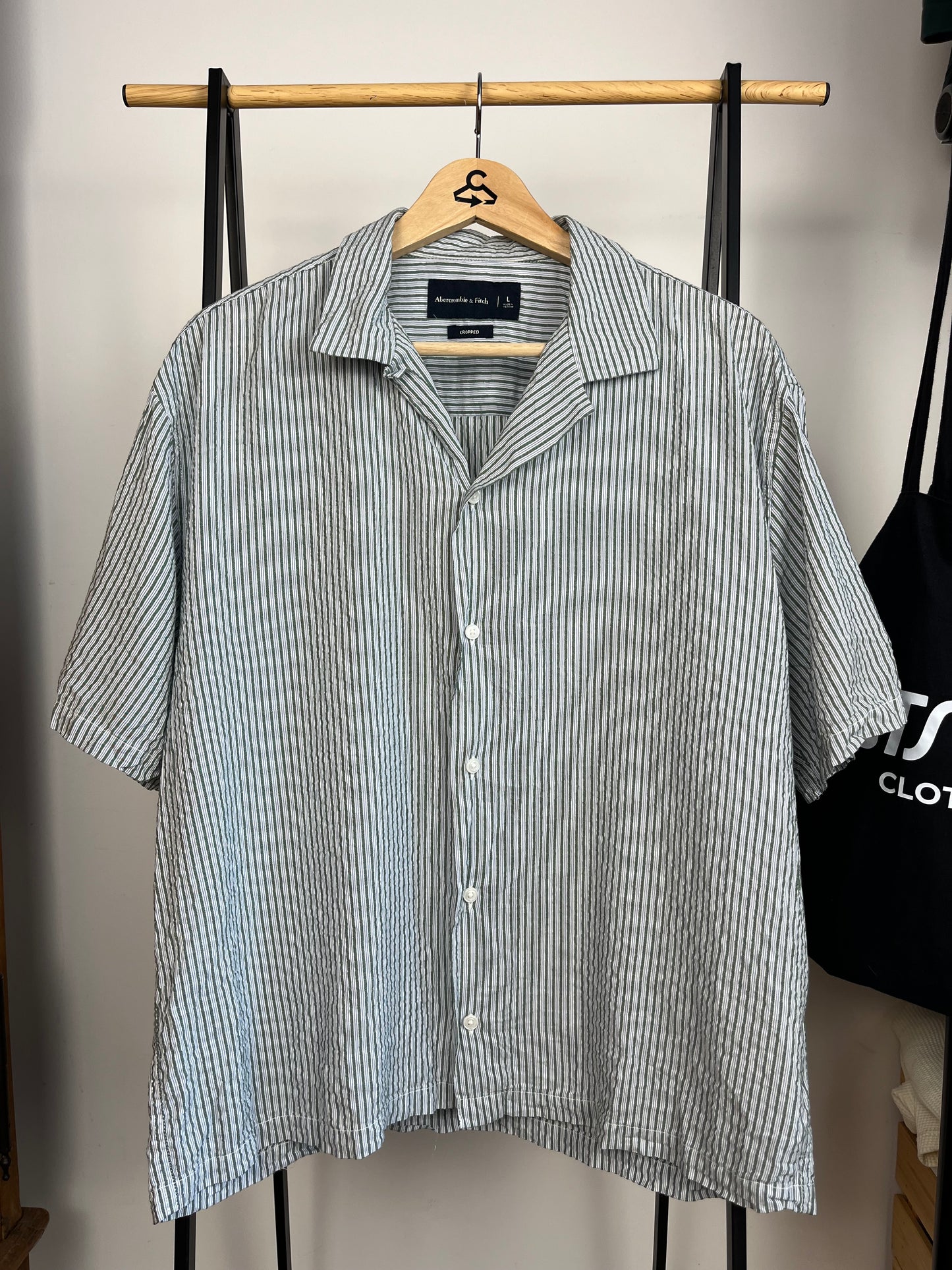 Abercrombie Green/Blue Striped Shirt - Large
