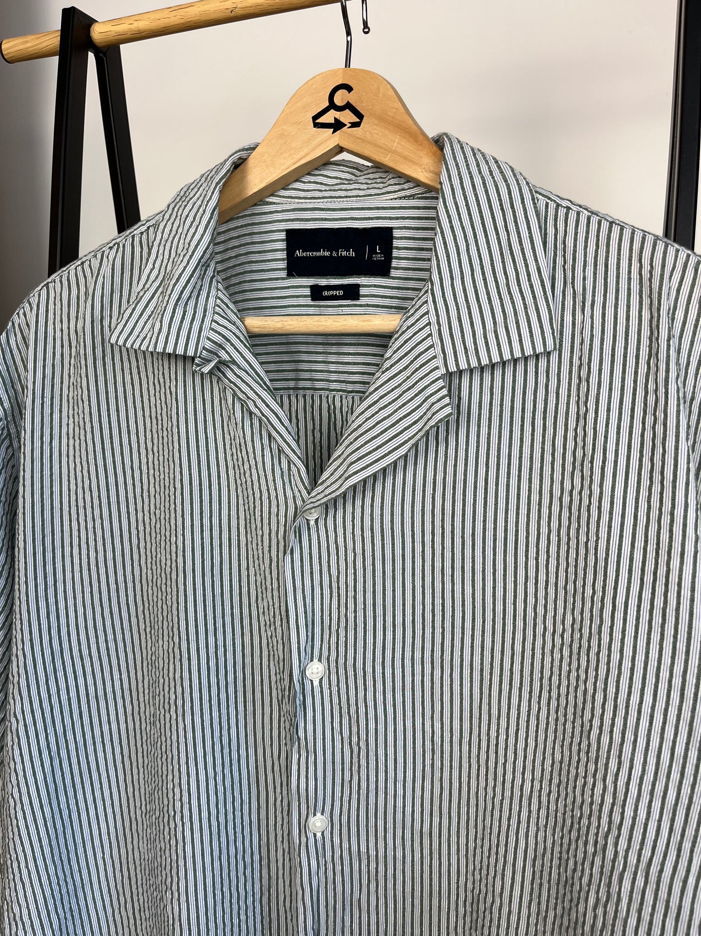 Abercrombie Green/Blue Striped Shirt - Large