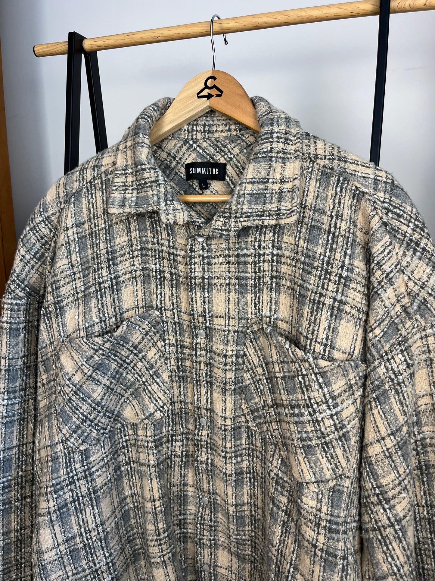 Summit Beige Checked Overshirt - Large