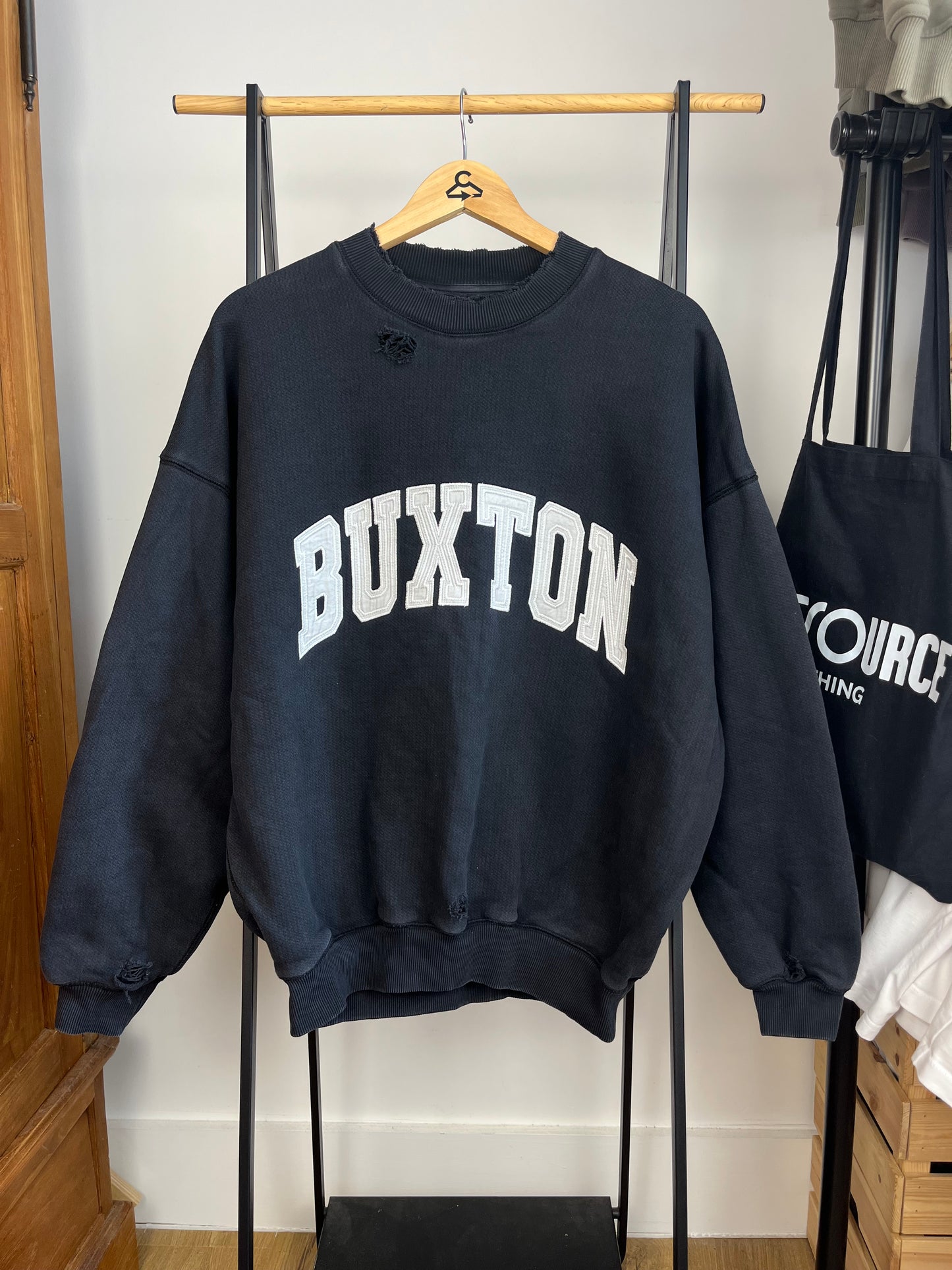 Cole Buxton Washed Navy Distressed Sweatshirt - Small
