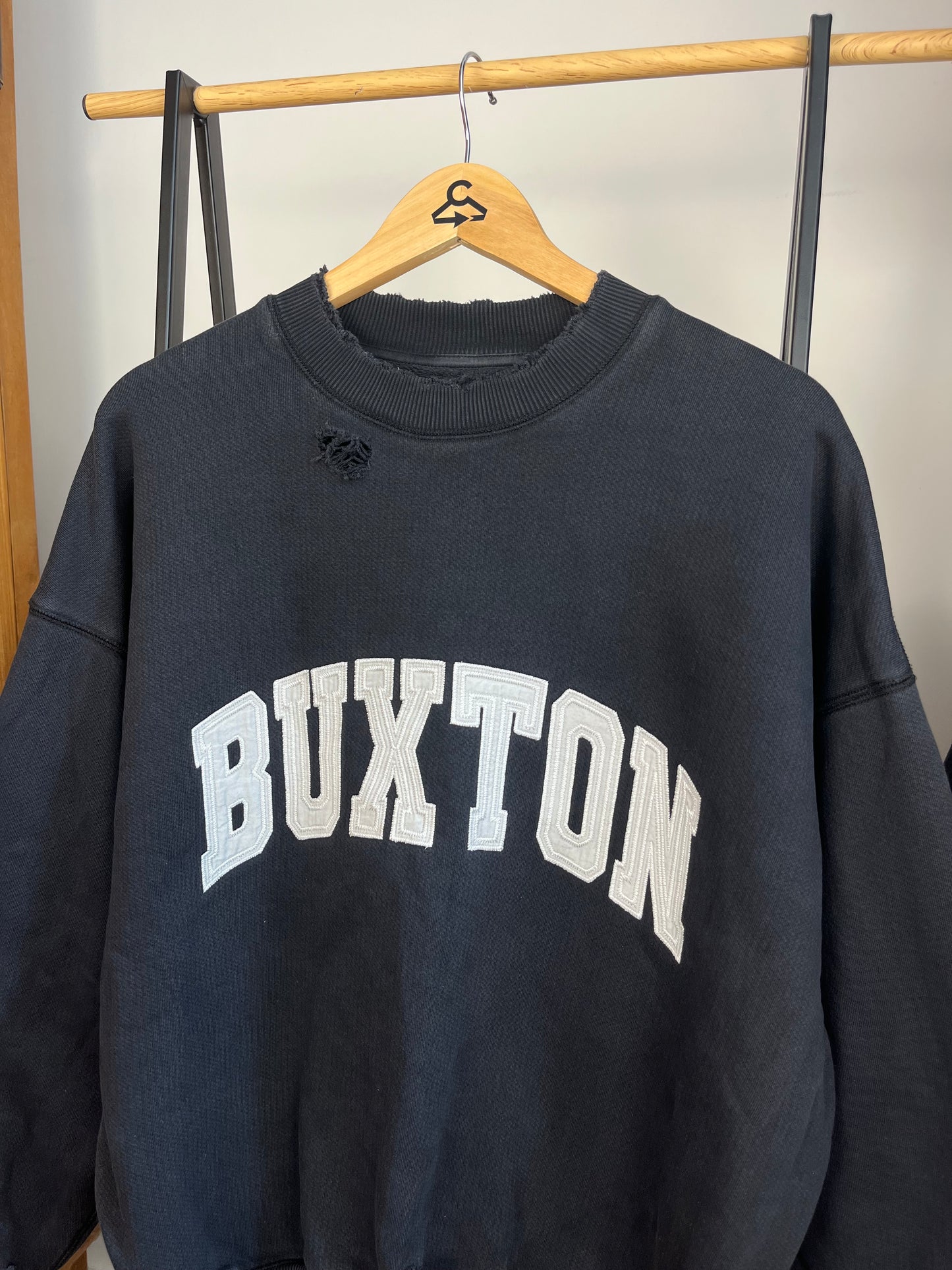 Cole Buxton Washed Navy Distressed Sweatshirt - Small